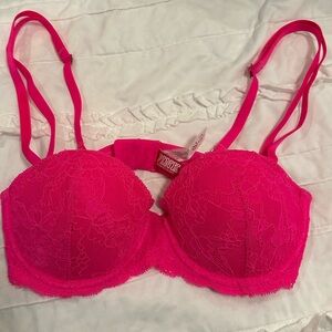 PINK Victoria’s Secret bright pink lacy push up bra